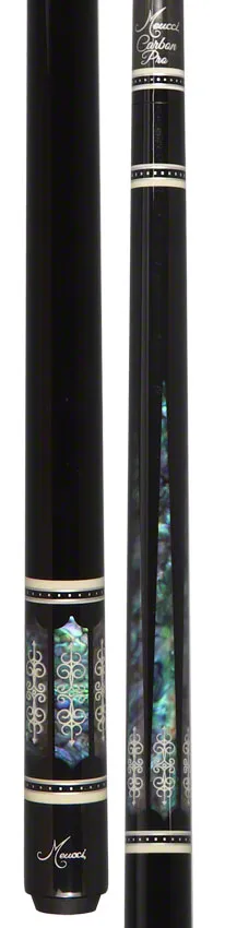 Meucci 21st Century 3 Black - Abalone Pearl - Black Wrap Pool Cue with Carbon Shaft - 2103BKABBKC