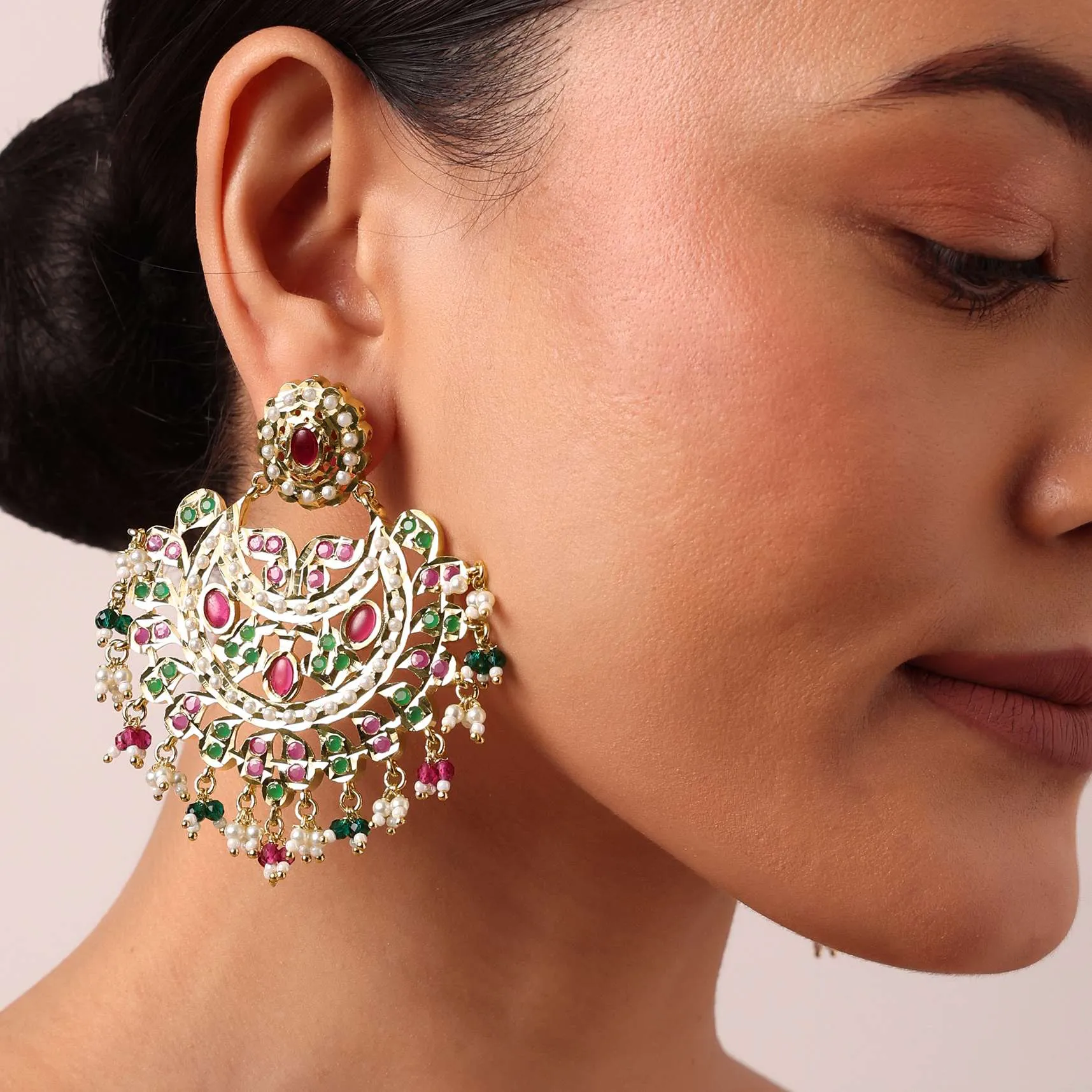 Multi Kundan Beaded Chandbalis