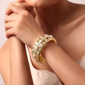 Multi Tone Cutwork Bangle With Kundan And Beads