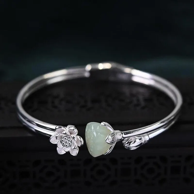 New new inlaid natural Hetian Chalcedony plum blossom lotus  Bracelet