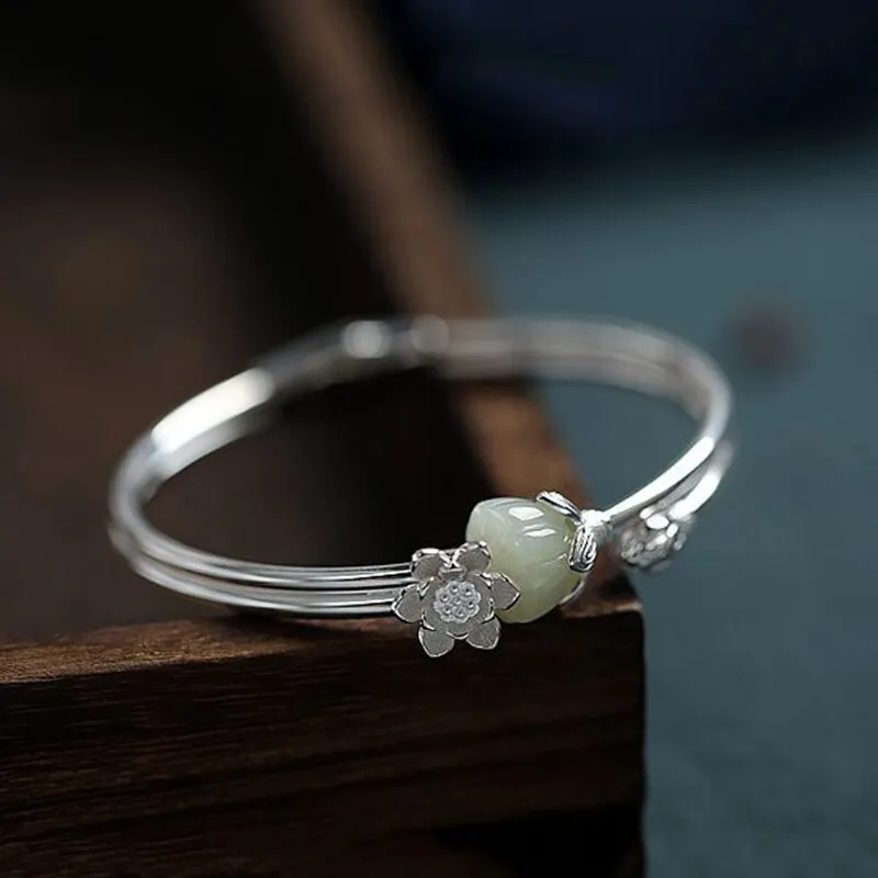 New new inlaid natural Hetian Chalcedony plum blossom lotus  Bracelet