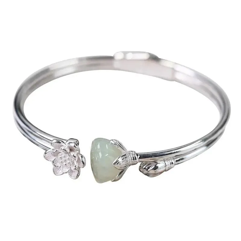 New new inlaid natural Hetian Chalcedony plum blossom lotus  Bracelet