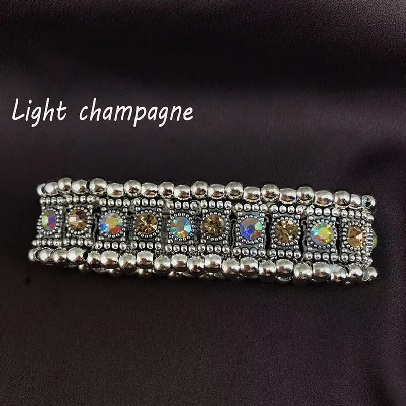 New Summer Bohemian Fashion Women Elastic Inlaid Color Rhinestone Alloy Bracelet