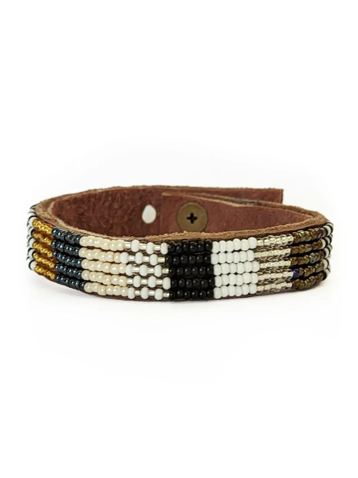 Patchwork Neutrals Beaded Leather Cuff