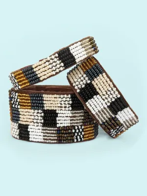 Patchwork Neutrals Beaded Leather Cuff