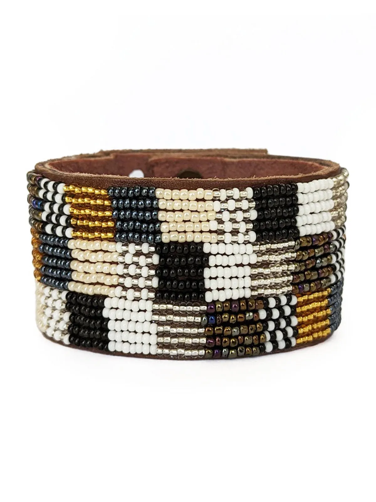 Patchwork Neutrals Beaded Leather Cuff