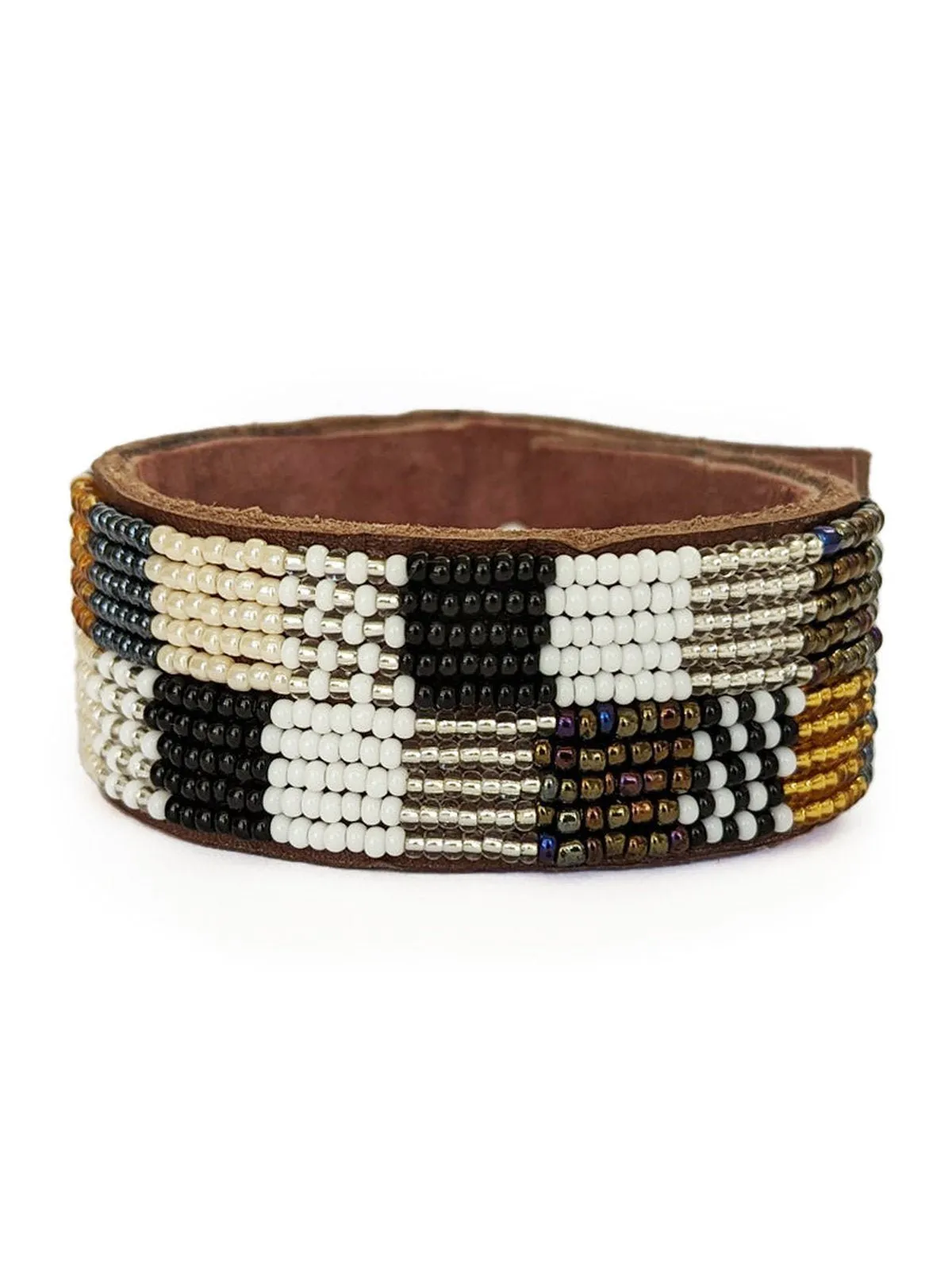 Patchwork Neutrals Beaded Leather Cuff