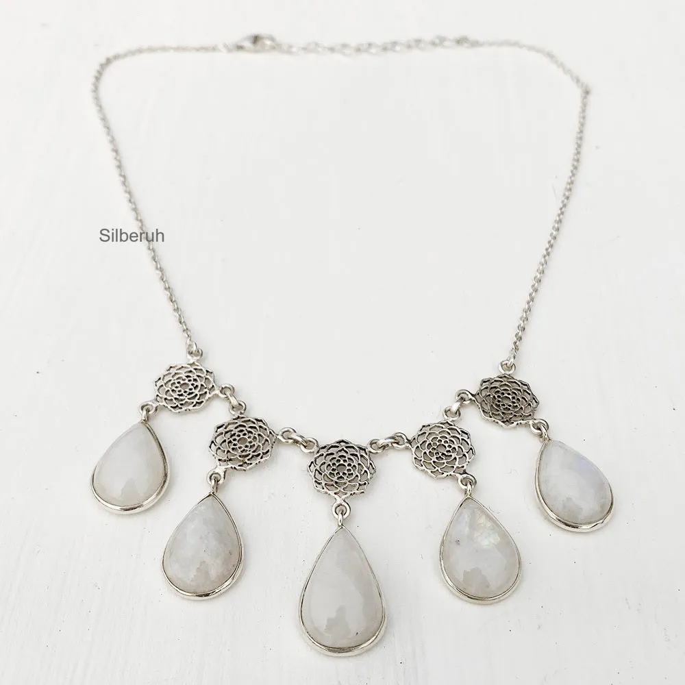 Rainbow Moonstone Silver Sahasrara Necklace