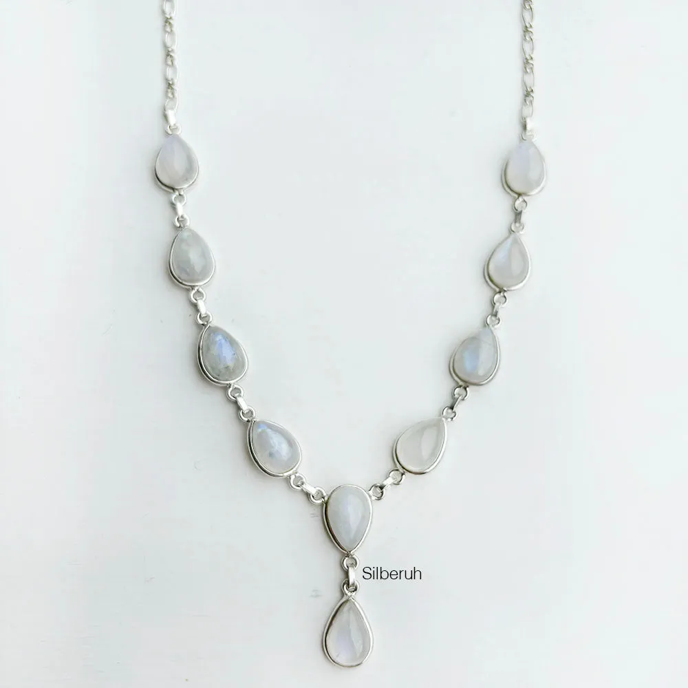 Rainbow Moonstone Silver Teardrop Necklace