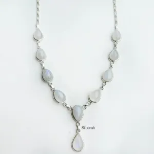 Rainbow Moonstone Silver Teardrop Necklace