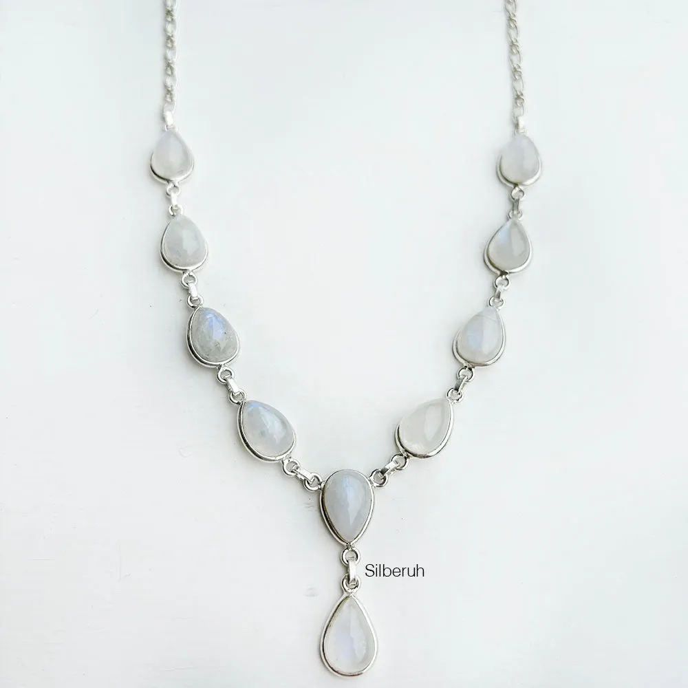 Rainbow Moonstone Silver Teardrop Necklace