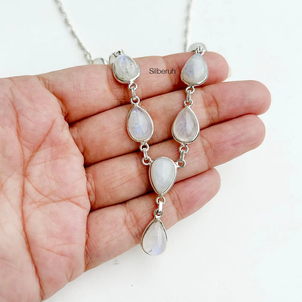 Rainbow Moonstone Silver Teardrop Necklace