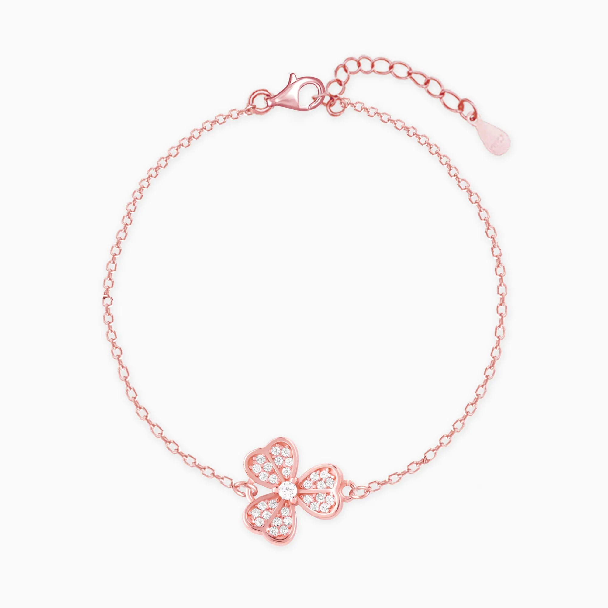 Rose Gold Zircon-Studded Shamrock Bracelet