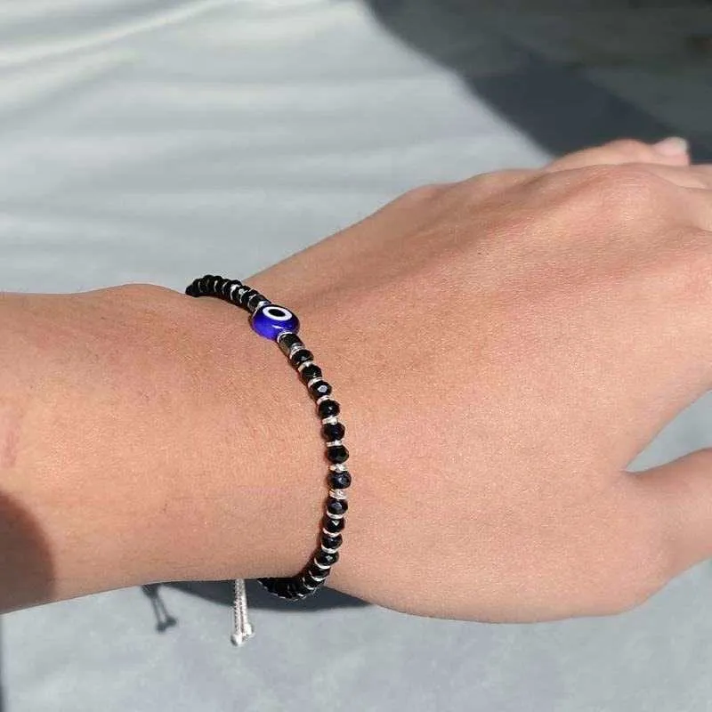 Silver Evil Eye Beaded Bracelet