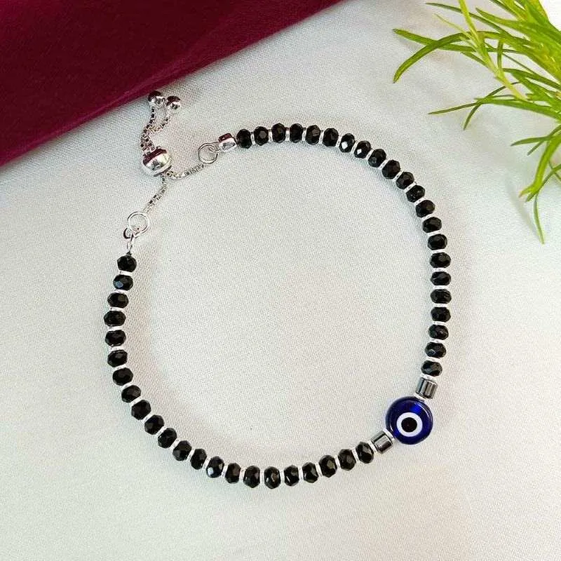 Silver Evil Eye Beaded Bracelet