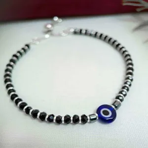 Silver Evil Eye Beaded Bracelet