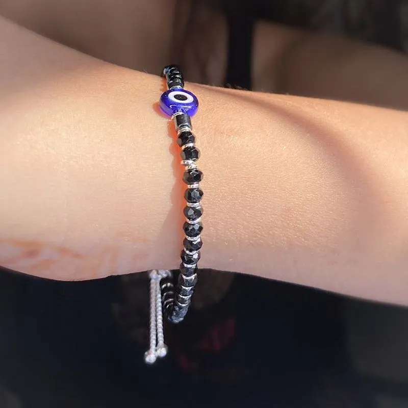 Silver Evil Eye Beaded Bracelet