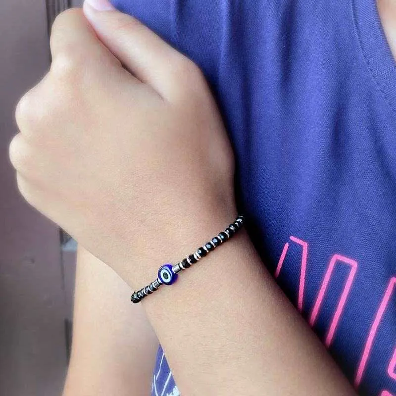 Silver Evil Eye Beaded Bracelet