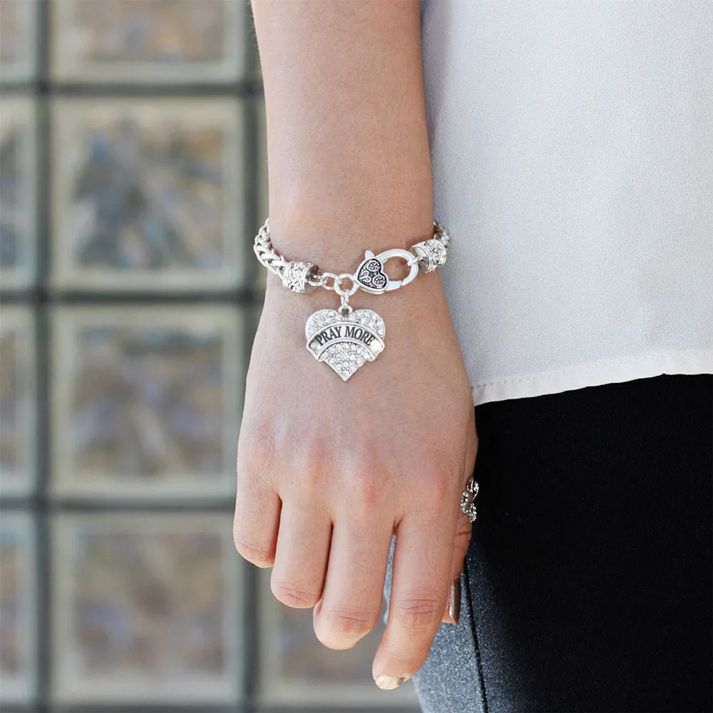 Silver Pray More Pave Heart Charm Braided Bracelet