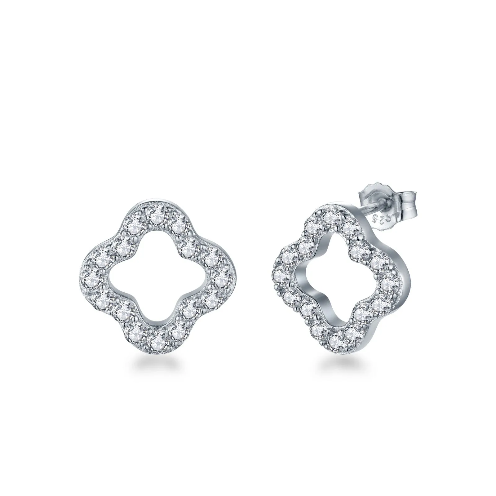 Sterling Silver CZ Outline Clover Shape Stud Earring