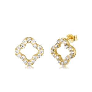 Sterling Silver CZ Outline Clover Shape Stud Earring