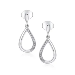 Sterling Silver Micropave Small Half CZ Teardrop Earring