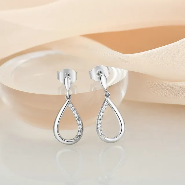 Sterling Silver Micropave Small Half CZ Teardrop Earring