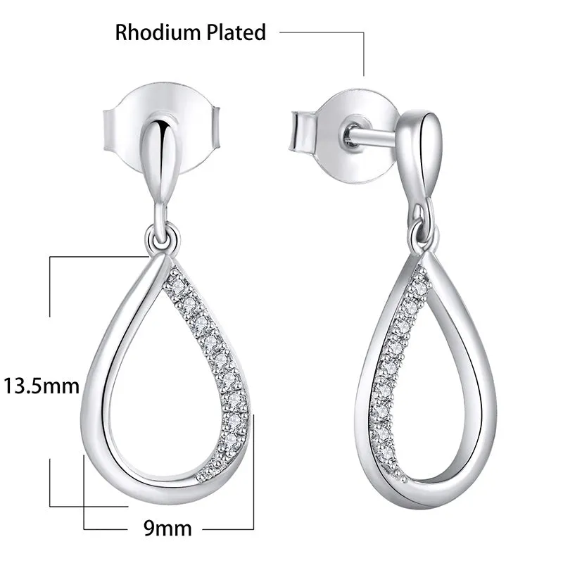 Sterling Silver Micropave Small Half CZ Teardrop Earring