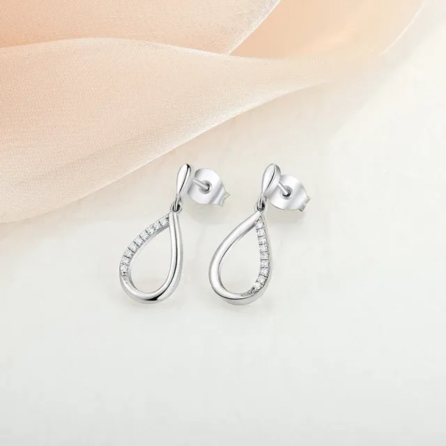 Sterling Silver Micropave Small Half CZ Teardrop Earring