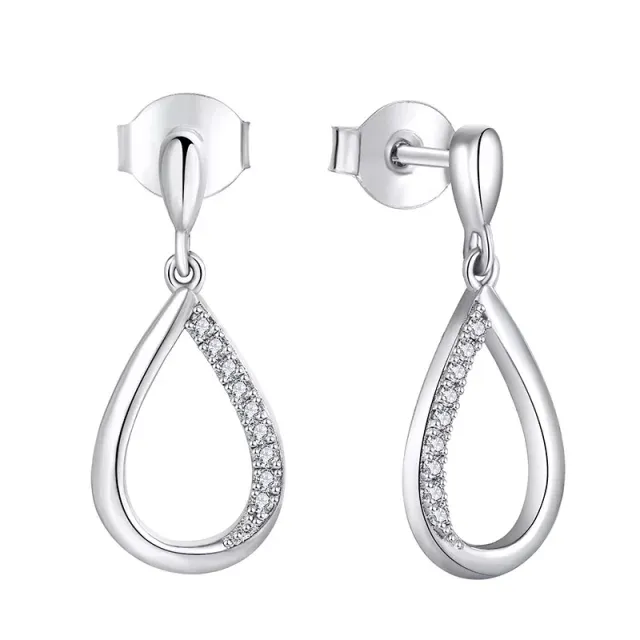 Sterling Silver Micropave Small Half CZ Teardrop Earring