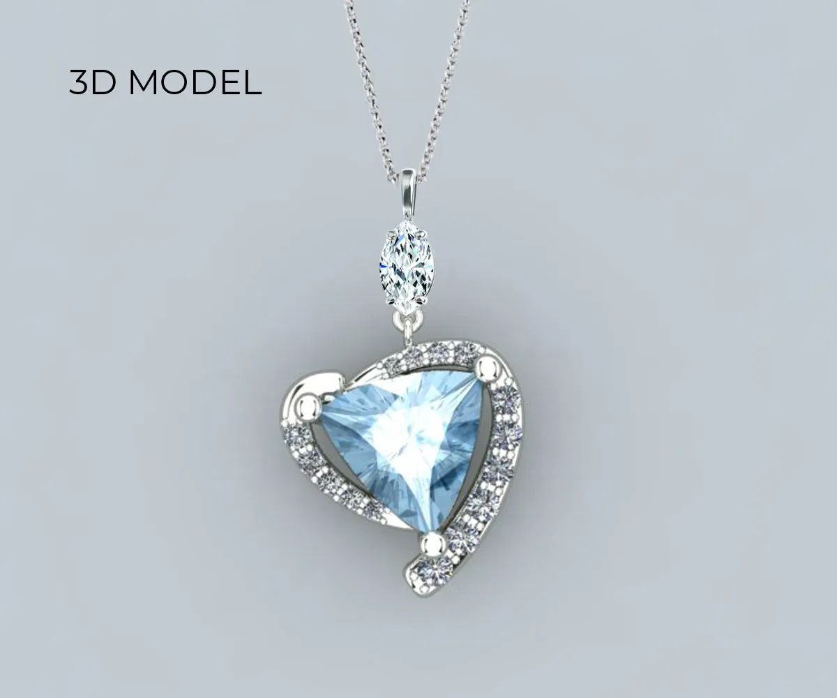 Swirl Aquamarine Diamond Custom Pendant